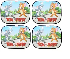 Auto Hub Chevrolet Captiva Tom Jerry Cotton Fabric Car Window Sunshades with Vacuum Cups (Set of 4)-thumb1