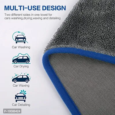 Auto Hub Heavy Microfiber Cloth for Car Cleaning and Detailing, Twiste Loop, Extra Thick Plush Microfiber Towel Lint-Free, 600 GSM (Size 60cm x 40cm)/Pack of 1, Color: Blue-thumb2