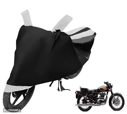 Auto Hub Royal-Enfield 500 Bike Cover Waterproof Original / Bullet 500 Cover Waterproof / Bullet 500 bike Cover / Bike Cover Bullet 500 Waterproof / Bullet 500 Body Cover / Bike Body Cover Bullet 500 With Ultra Surface Body Protection (Black, White Look)