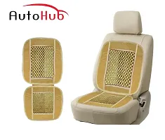 Auto Hub Velvet Car Seat Cover Cushion Pad Wooden Seat Beads Set - Beige-thumb1