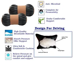 Auto Hub Faux Leather Car Neck Rest for All Cars for Neck Support Car Cushion for Headrest- Pack of 2, (Dumbell Shape Black, Tan)-thumb2