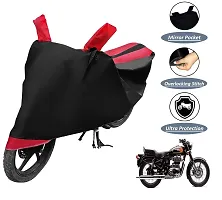 Auto Hub Royal Enfeild 500 Bike Cover Waterproof Original / Bullet 500 Cover Waterproof / Bullet 500 bike Cover / Bike Cover Bullet 500 Waterproof / Bullet 500 Body Cover / Bike Body Cover Bullet 500 With Ultra Surface Body Protection (Black, Red Look)-thumb1