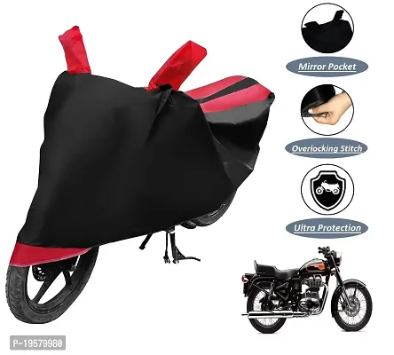 Auto Hub Royal Enfeild 500 Bike Cover Waterproof Original / Bullet 500 Cover Waterproof / Bullet 500 bike Cover / Bike Cover Bullet 500 Waterproof / Bullet 500 Body Cover / Bike Body Cover Bullet 500 With Ultra Surface Body Protection (Black, Red Look)-thumb2