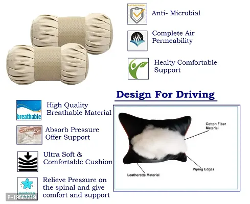 Auto Hub Faux Leather Neck Rest for Cars, Car Neck Support, Car Neck Rest Pillow - Pack of 2, (Dumbell Shape, Beige)-thumb3