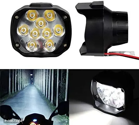 Auto Hub 9LED Fog Light Waterproof Black Body Spot Beam Pod Work Lamp with Handlebar Switch for Motorcycle Jeep SUV Car and Truck (White, 9 W)-thumb2