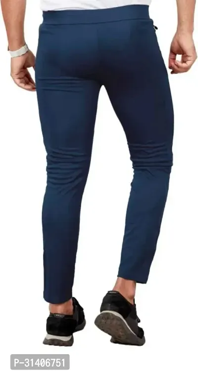 Elegant Navy Blue Cotton Blend Regular Track Pants For Men-thumb2