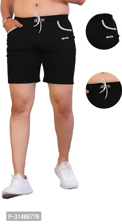 Stylish Black Cotton Blend Sports Shorts For Men-thumb5