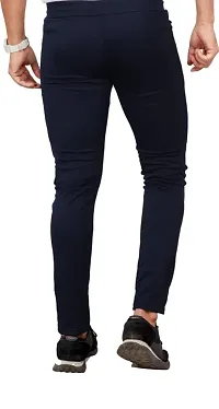 Elegant Navy Blue Cotton Blend Regular Track Pants For Men-thumb4