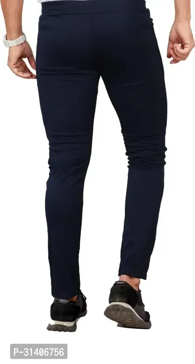 Elegant Navy Blue Cotton Blend Regular Track Pants For Men-thumb5