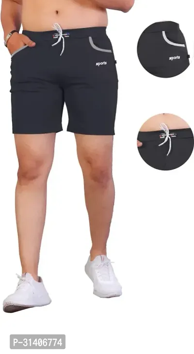 Stylish Dark Grey Cotton Blend Sports Shorts For Men-thumb5