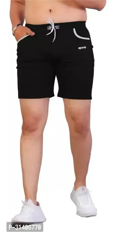 Stylish Black Cotton Blend Sports Shorts For Men