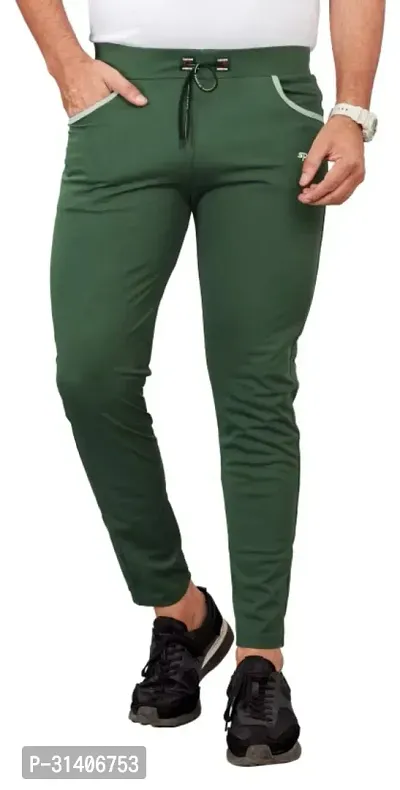 Elegant Green Cotton Blend Regular Track Pants For Men