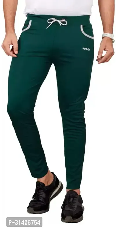 Elegant Green Cotton Blend Regular Track Pants For Men