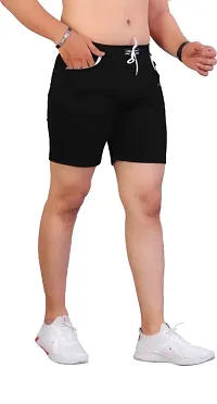 Stylish Black Cotton Blend Sports Shorts For Men-thumb3