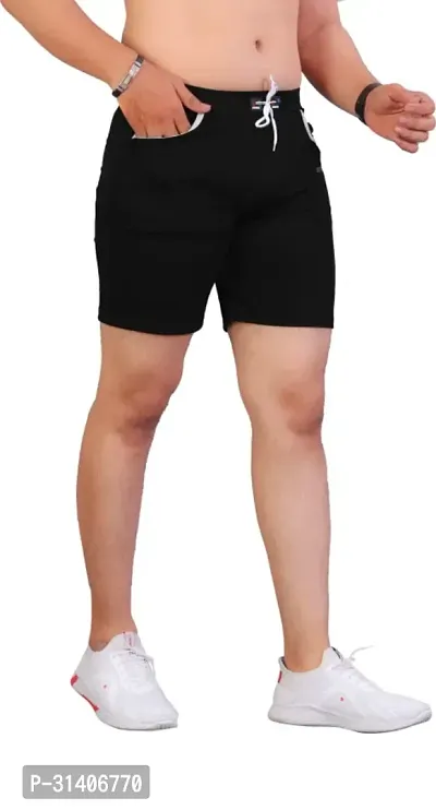 Stylish Black Cotton Blend Sports Shorts For Men-thumb4