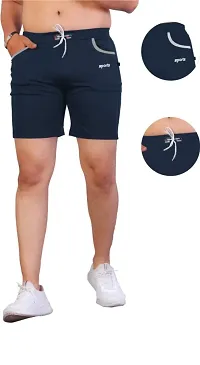 Stylish Navy Blue Cotton Blend Sports Shorts For Men-thumb4