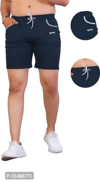 Stylish Navy Blue Cotton Blend Sports Shorts For Men-thumb5