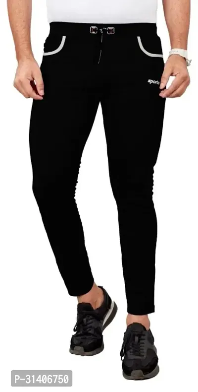 Elegant Black Cotton Blend Regular Track Pants For Men