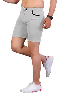 Stylish Grey Cotton Blend Sports Shorts For Men-thumb2