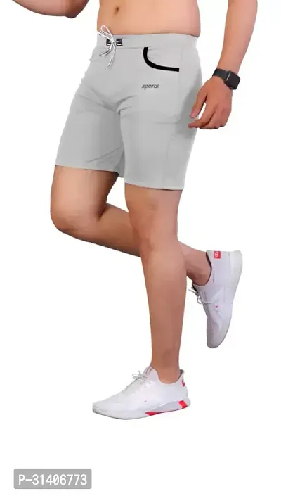 Stylish Grey Cotton Blend Sports Shorts For Men-thumb3