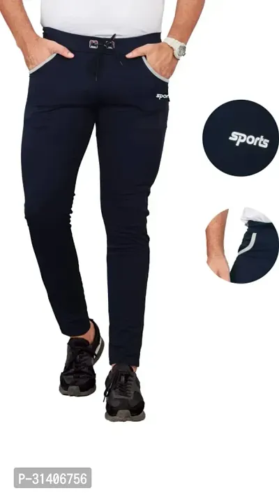 Elegant Navy Blue Cotton Blend Regular Track Pants For Men-thumb4