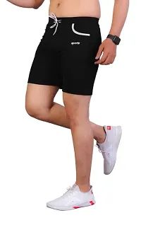 Stylish Black Cotton Blend Sports Shorts For Men-thumb1