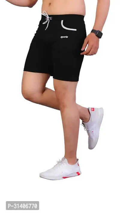 Stylish Black Cotton Blend Sports Shorts For Men-thumb2