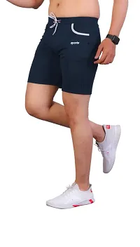 Stylish Navy Blue Cotton Blend Sports Shorts For Men-thumb2