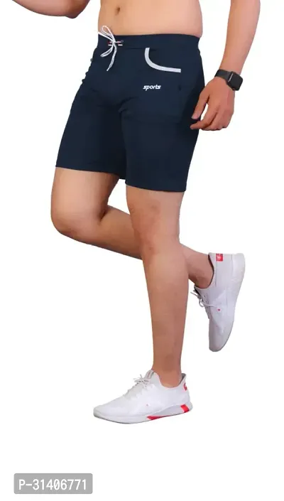 Stylish Navy Blue Cotton Blend Sports Shorts For Men-thumb3