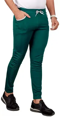 Elegant Green Cotton Blend Regular Track Pants For Men-thumb1