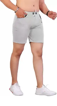 Stylish Grey Cotton Blend Sports Shorts For Men-thumb3