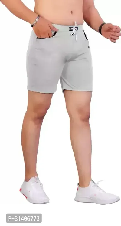 Stylish Grey Cotton Blend Sports Shorts For Men-thumb4