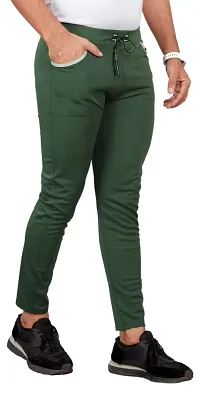 Elegant Green Cotton Blend Regular Track Pants For Men-thumb1