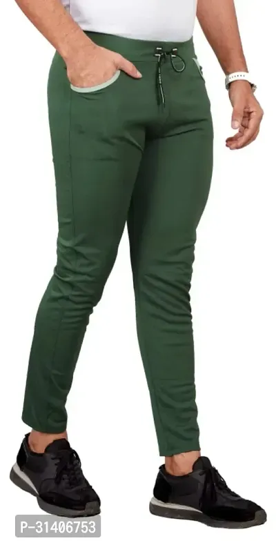 Elegant Green Cotton Blend Regular Track Pants For Men-thumb2