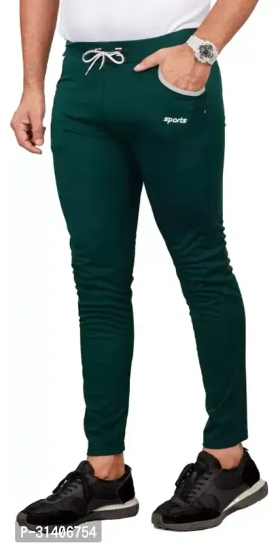 Elegant Green Cotton Blend Regular Track Pants For Men-thumb3