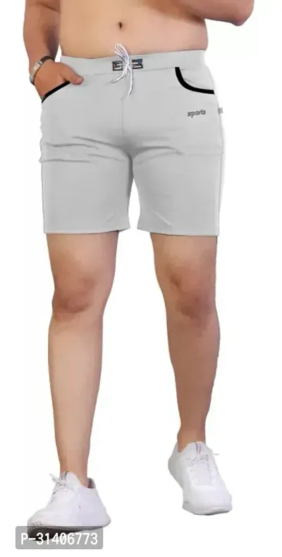 Stylish Grey Cotton Blend Sports Shorts For Men-thumb0