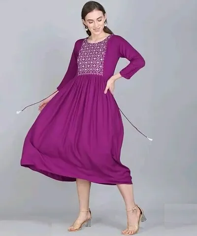 Women Anarkali Kurti With Rayon Fabric and Embroider