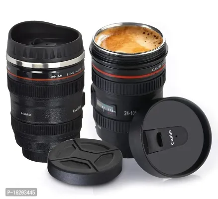 Abhaymart-Camera Lens Shaped Coffee Mug Stainless Steel Coffee Mug with Lid 2 Steel Insulated Mug for Gifting, Travel, Thermos Cup