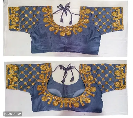 SHYAMLATA Women's Embroidered Vichitra Regular Fit Half Sleeve Round Neck Blouse (B-117)-thumb3