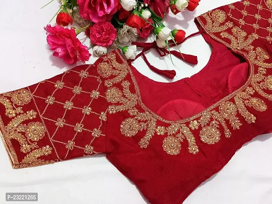 SHYAMLATA Women's Embroidered Vichitra Regular Fit Half Sleeve Round Neck Blouse (B-117)-thumb2