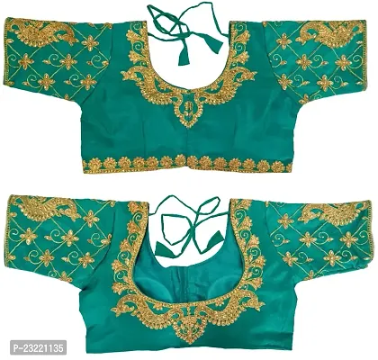 SHYAMLATA Women's Embroidered Vichitra Regular Fit Half Sleeve Round Neck Blouse (B-109)-thumb0