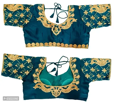 SHYAMLATA Women's Embroidered Vichitra Regular Fit Half Sleeve Round Neck Blouse (B-109)-thumb0