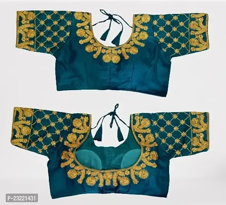 SHYAMLATA Women's Embroidered Vichitra Regular Fit Half Sleeve Round Neck Blouse (B-101)-thumb2