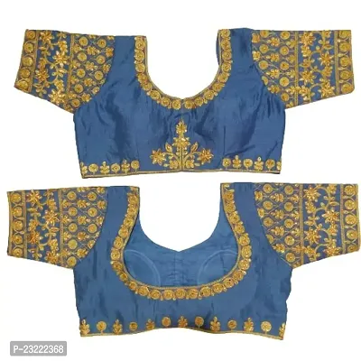 SHYAMLATA Women's Embroidered Vichitra Regular Fit Half Sleeve Round Neck Blouse (B-126)-thumb0