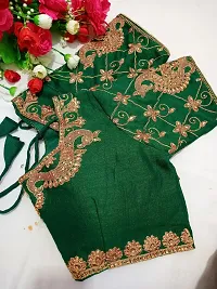 SHYAMLATA Women's Embroidered Vichitra Regular Fit Half Sleeve Round Neck Blouse (B-109)-thumb1