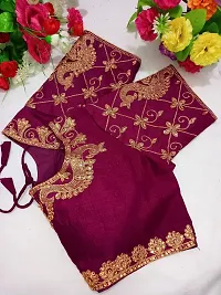 SHYAMLATA Women's Embroidered Vichitra Regular Fit Half Sleeve Round Neck Blouse (B-109)-thumb1
