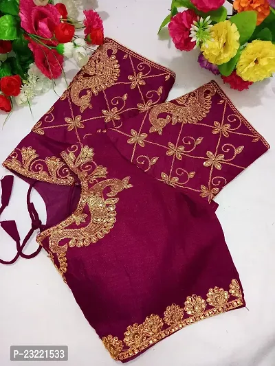SHYAMLATA Women's Embroidered Vichitra Regular Fit Half Sleeve Round Neck Blouse (B-109)-thumb2