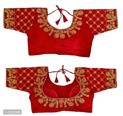 SHYAMLATA Women's Embroidered Vichitra Regular Fit Half Sleeve Round Neck Blouse (B-101)-thumb0