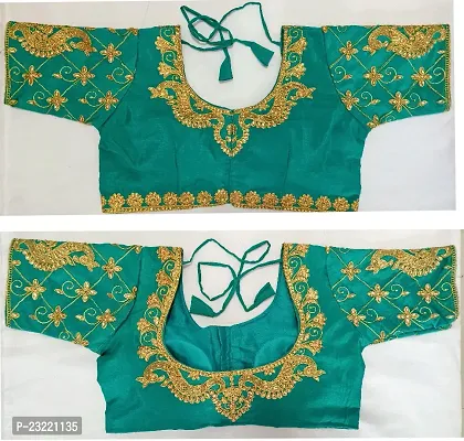 SHYAMLATA Women's Embroidered Vichitra Regular Fit Half Sleeve Round Neck Blouse (B-109)-thumb4