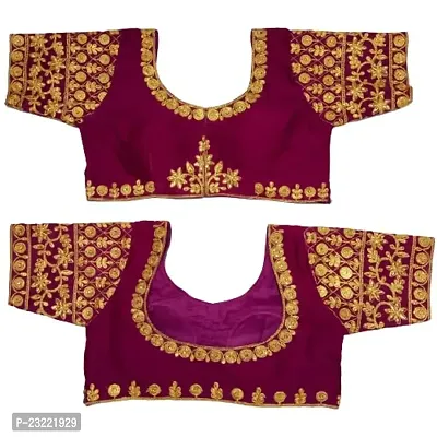 SHYAMLATA Women's Embroidered Vichitra Regular Fit Half Sleeve Round Neck Blouse (B-126)